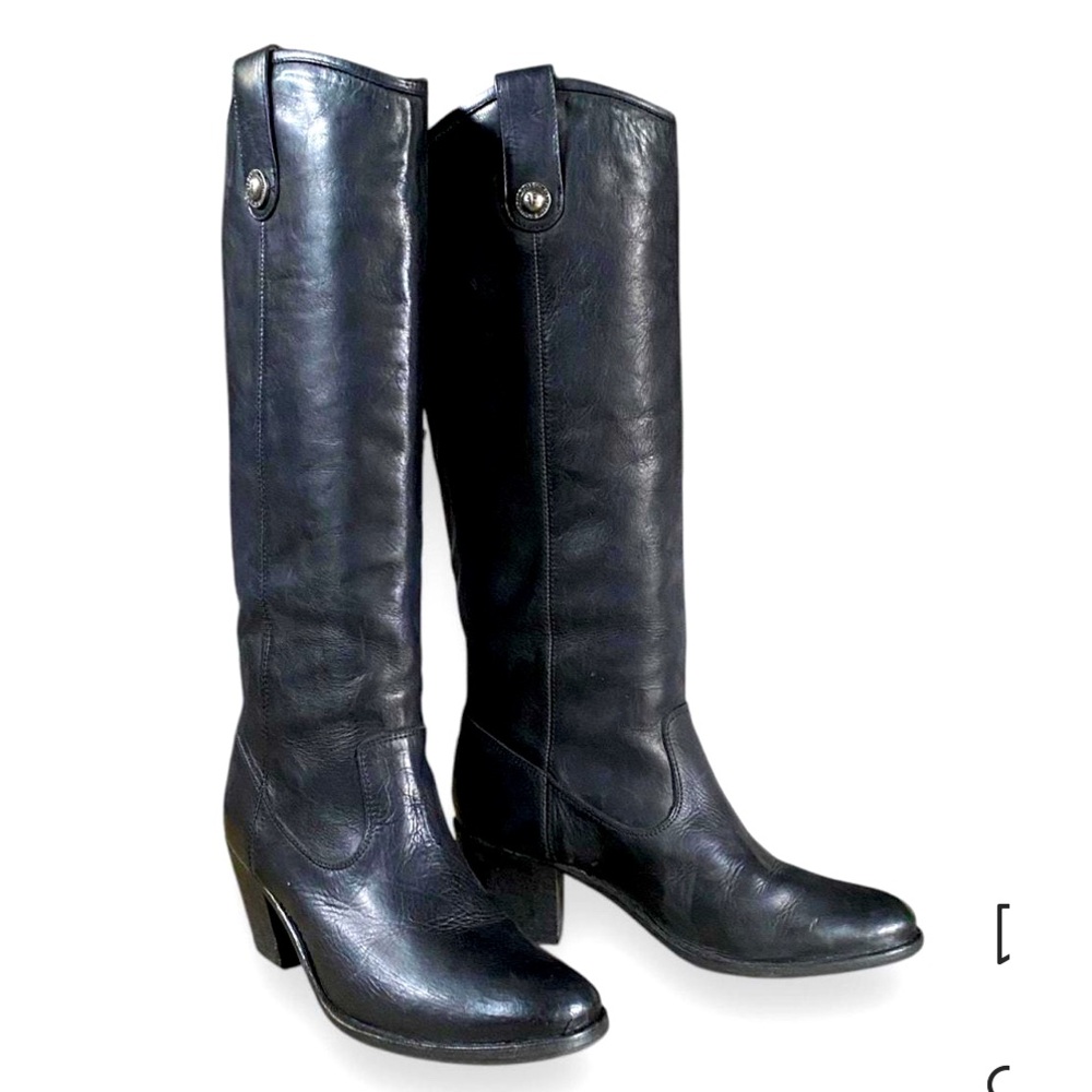 Frye black leather Jackie tall western riding boots. pull on 2.5 cuban heel. Sz9